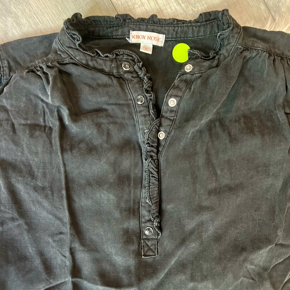 KNOX ROSE | Black Button-Up Ruffled Detailed Blouse (XL) - Picture 2 of 7